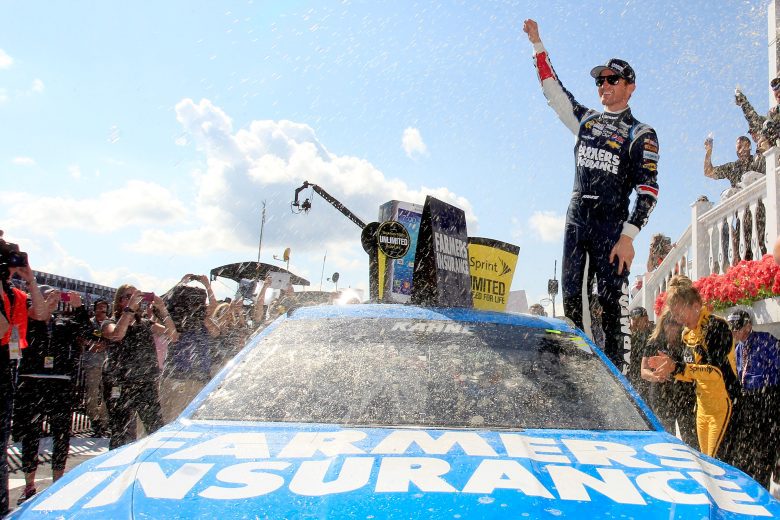 Kasey Kahne celebrates in Pocono Victory Lane.