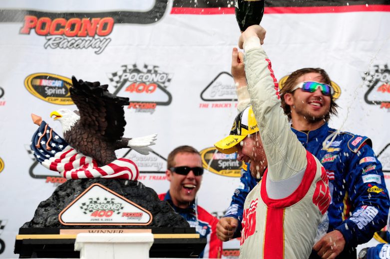 Dale Earnhardt Jr. celebrates in Pocono Victory Lane.