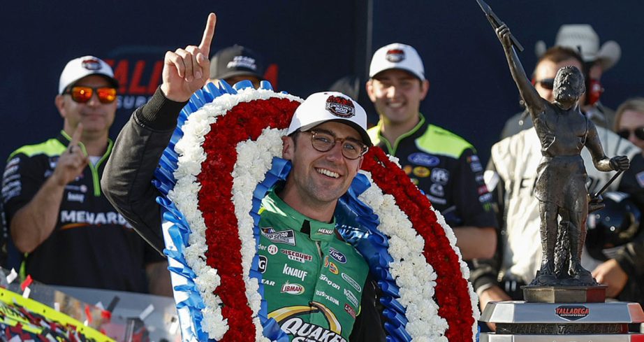 Austin Cindric celebrates in Victory Lane.