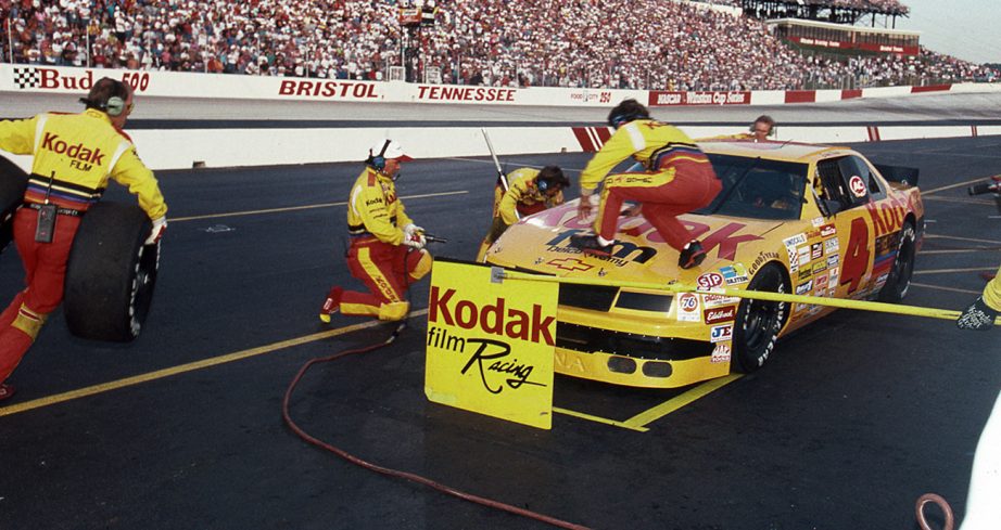 Ernie Irvan drives No. 4 car into the pits.