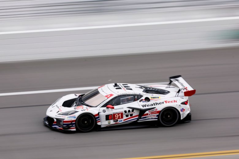 The No. 91 Trackhouse by TF Sport Corvette drives at Daytona.
