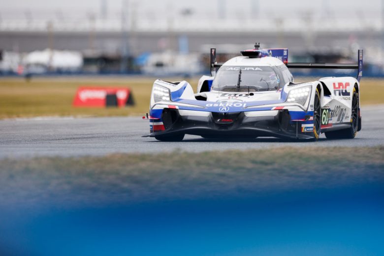 The No. 60 Meyer Shank Racing Acura drives at Daytona.