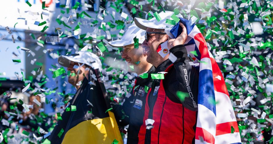 Confetti flies following the Rolex 24 at Daytona.
