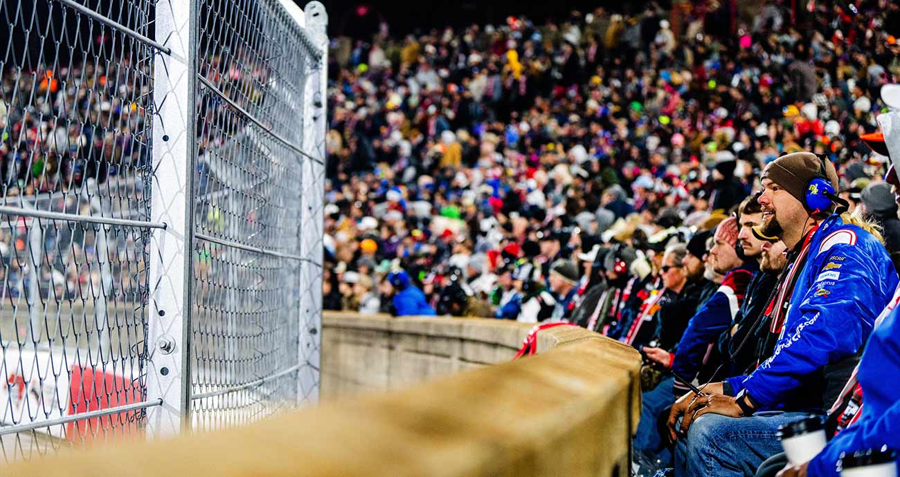 A packed house of fans soak in the action from the Cook Out Clash at Bowman Gray Stadium