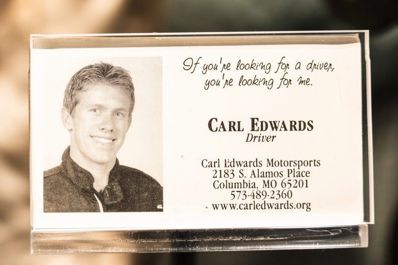 A general view of Carl Edwards' business card.