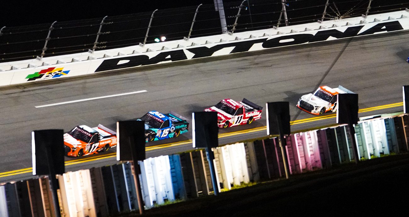 Gio Ruggiero leads a quartet of Tricon Garage trucks at Daytona.