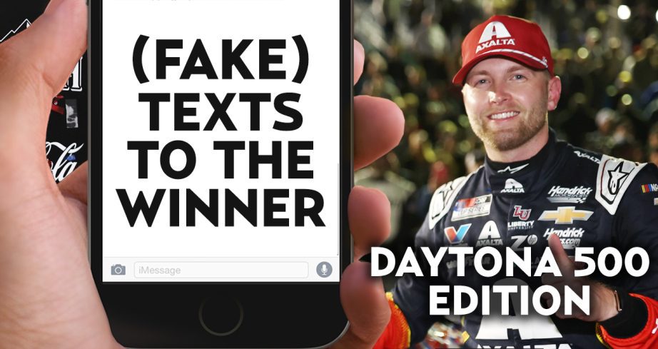 William Byron poses for a photo with a phone graphic overlayed in the foreground.