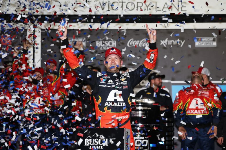 William Byron celebrates in Victory Lane at Daytona.
