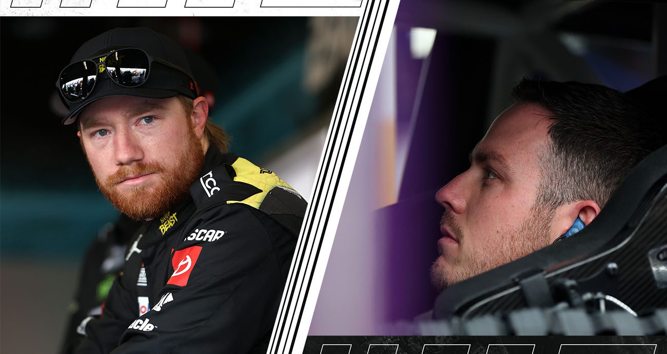 Graphic of Tyler Reddick and Alex Bowman looking on.