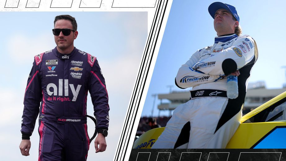 Alex Bowman (L) and Noah Gragson (R) look on.