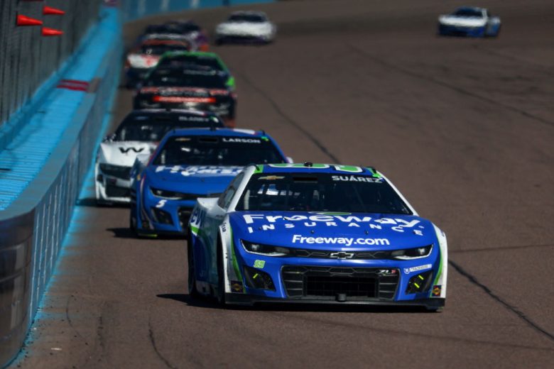 Daniel Suárez races in the No. 99 Trackhouse Racing Chevrolet at Phoenix Raceway.