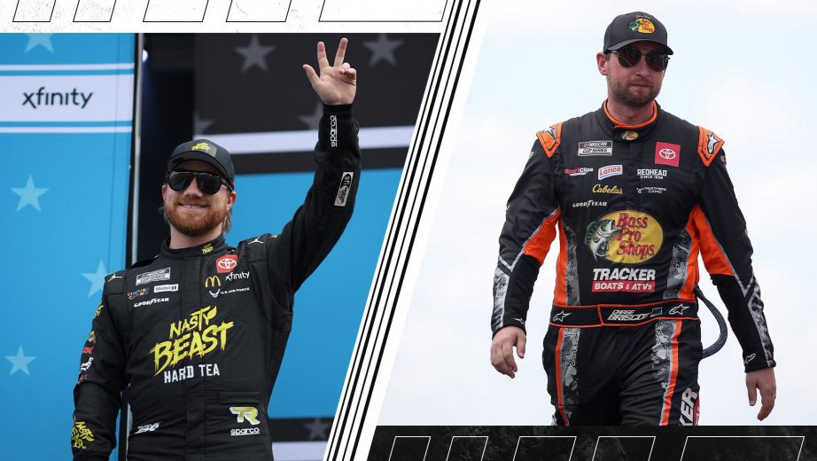 Tyler Reddick (L) and Chase Briscoe (R) look on.