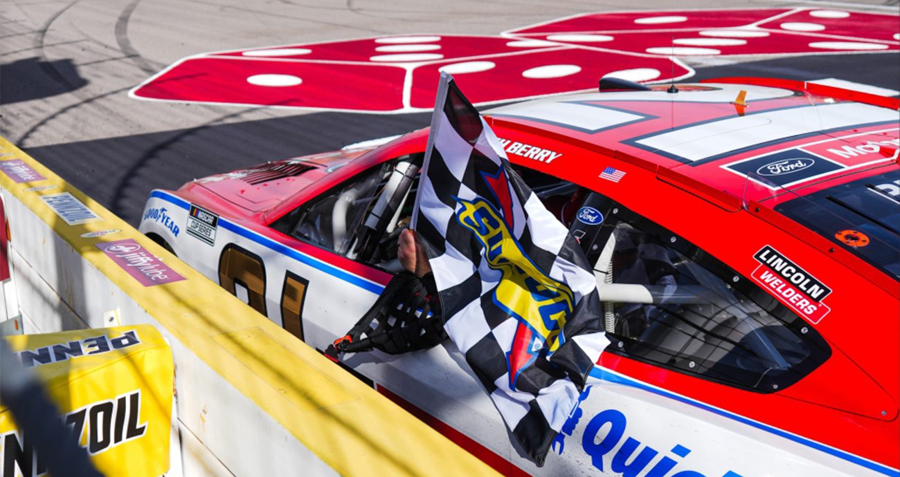 josh berry takes the checkered flag at las vegas