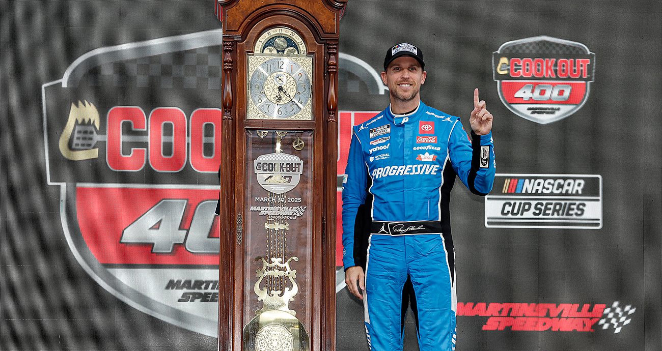 Denny Hamlin after winning the NASCAR Cup Series race at Martinsville.