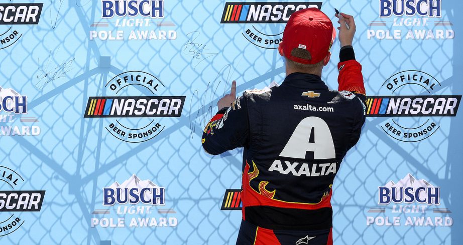 William Byron celebrates his NASCAR Cup Series pole at Darlington.