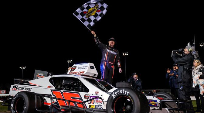 Featured image for Ron Silk survives pit road mishap for eighth career Thompson Modified Tour victory