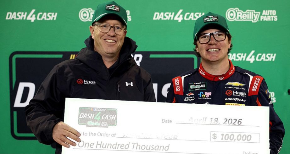Jonathan Toney and Sheldon Creed celebrate their Dash 4 Cash win.