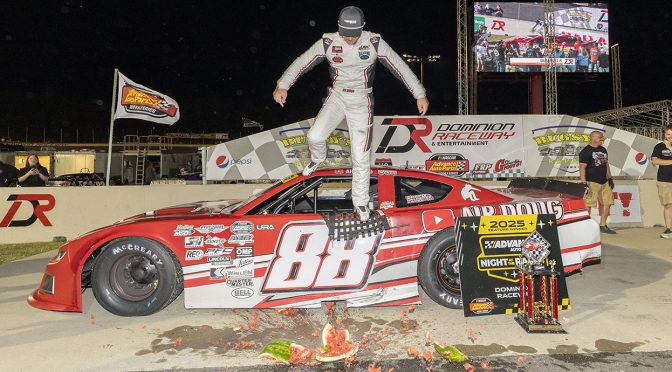 Doug Barnes wins the Triple Memorial 200 on Dominion Raceway’s ‘Night at the Races’