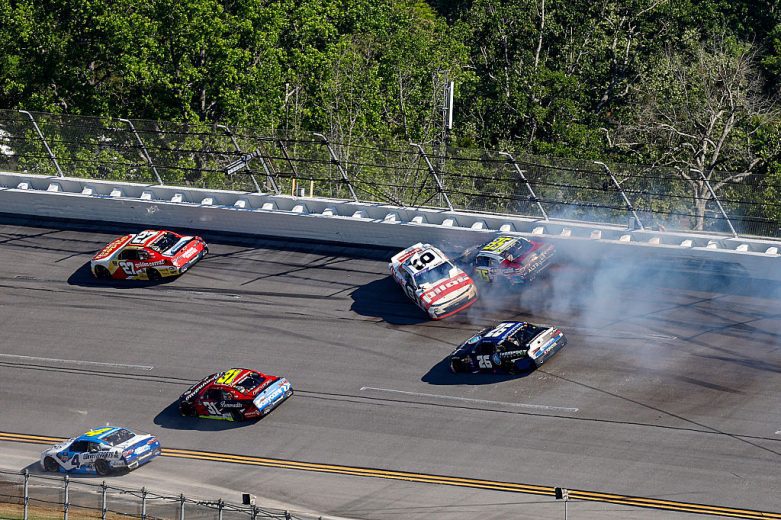 Sammy Smith and Greg Van Alst wreck at Talladega.