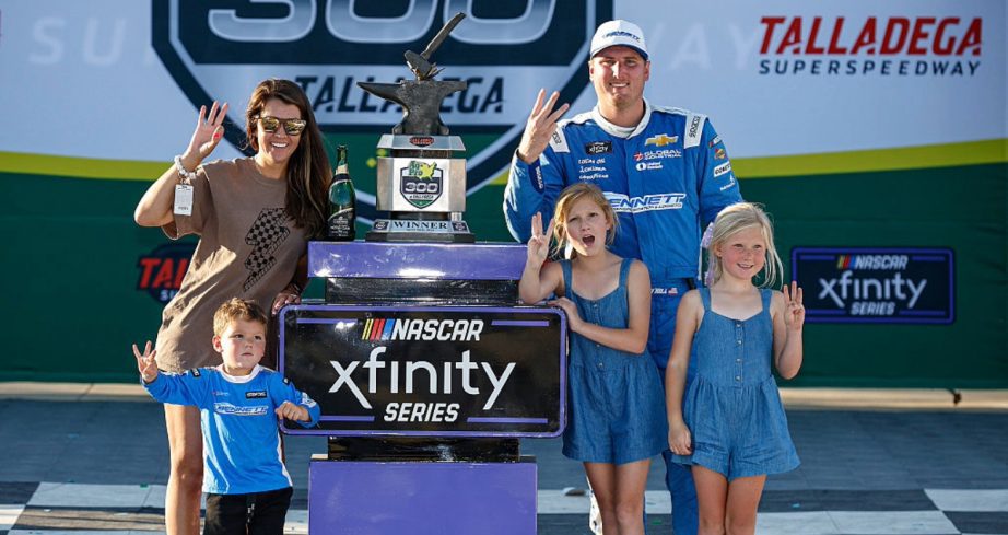 Austin Hill and his family celebrate in Victory Lane at Talladega.