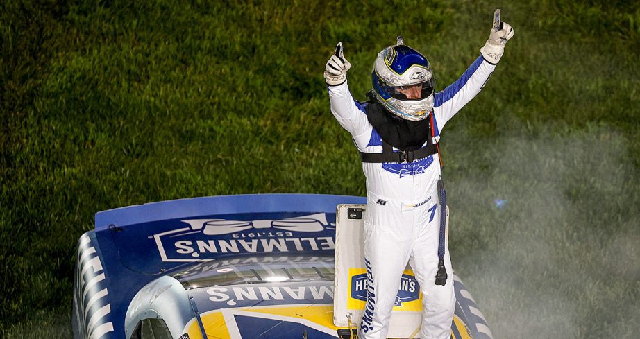 justin allgaier celebrates his nascar xfinity series win at nashville