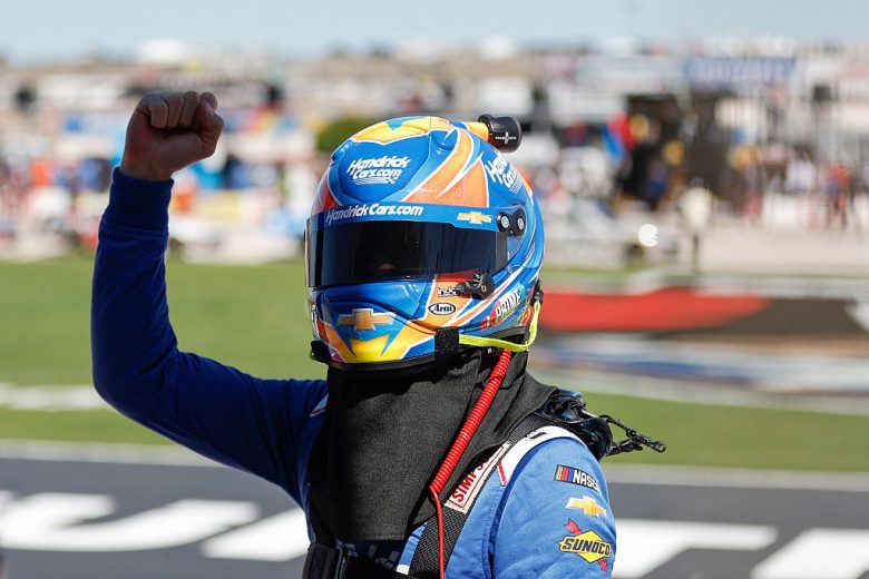 Kyle Larson celebrates after winning at Texas.