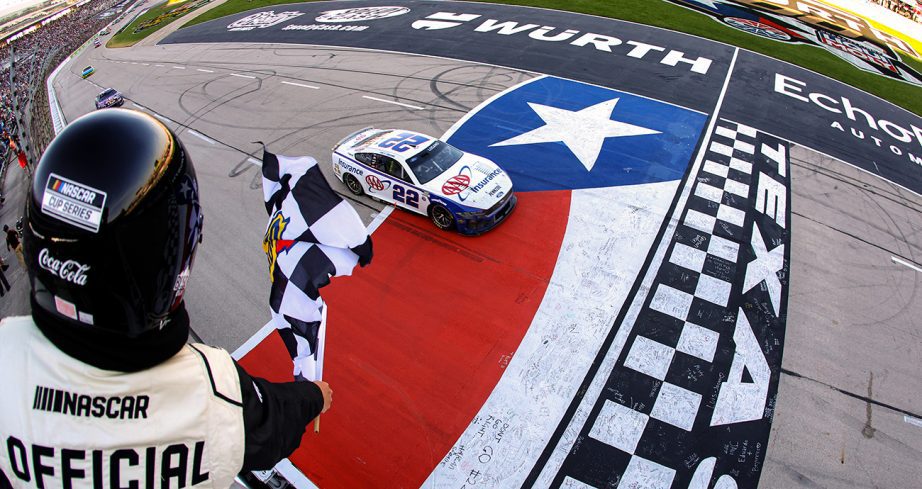 joey logano wins the cup series race at texas motor speedway
