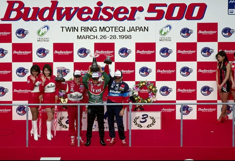 Winners celebrate in Victory Lane in Motegi, Japan.