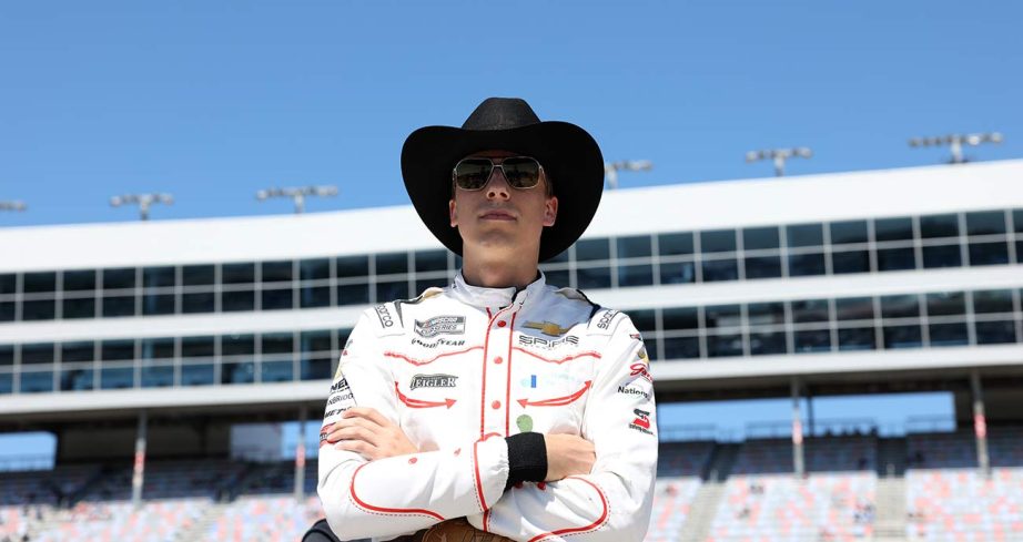 Carson Hocevar watches the scene during Cup Series qualifying at Texas Motor Speedway