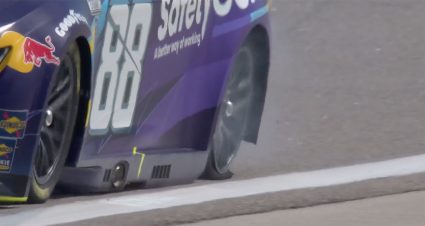 Several teams have left-rear tires go down during Cup practice