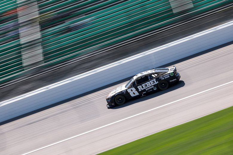Kyle Busch drives at Kansas.