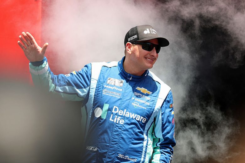 Michael McDowell waves to fans.