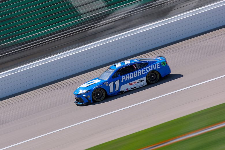 Denny Hamlin drives at Kansas.