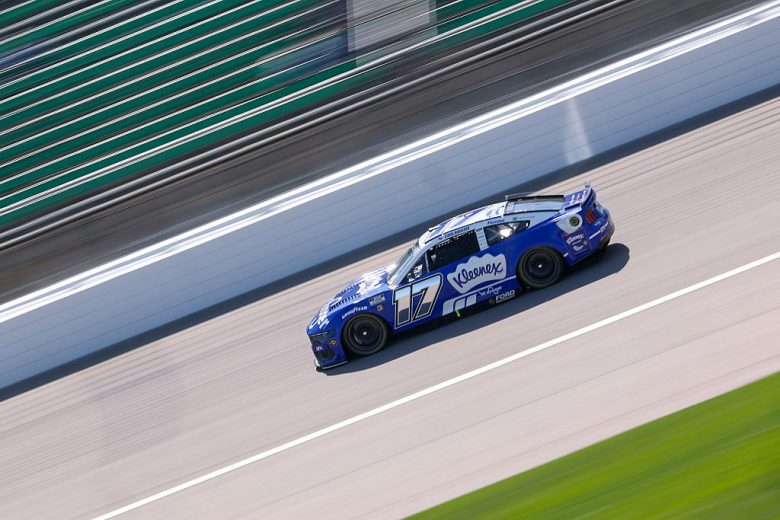 Chris Buescher drives at Kansas.