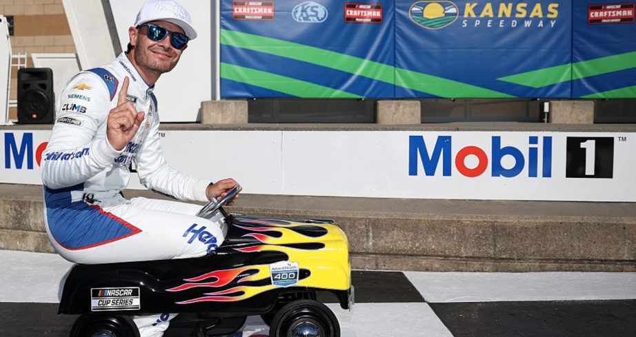 Kyle Larson after winning the pole at Kansas.