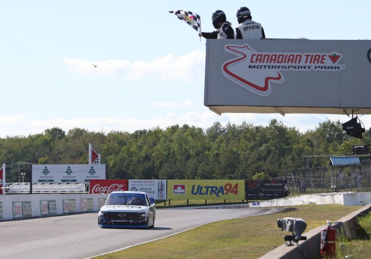 Brett Moffitt races to the checkered flag at Canadian Tire Motorsports Park.