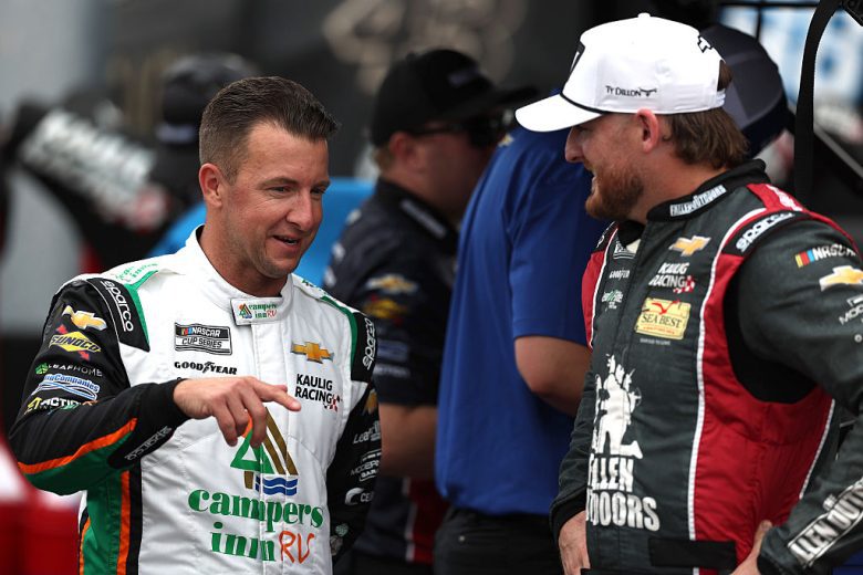 AJ Allmendinger and Ty Dillon talk at North Wilkesboro.