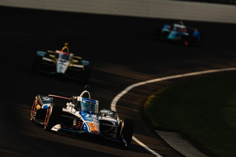 Kyle Larson drives laps during practice at Indianapolis Motor Speedway.