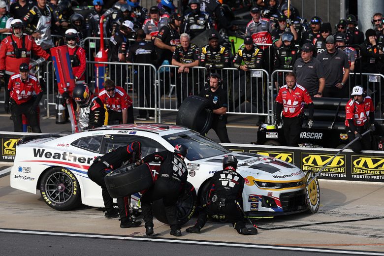 Shane van Gisbergen pits at North Wilkesboro.