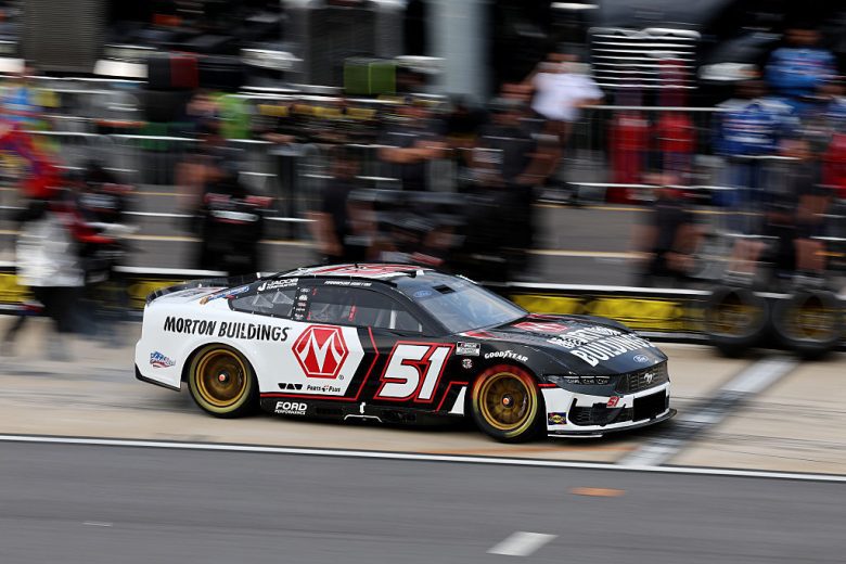 Harrison Burton pits at North Wilkesboro.