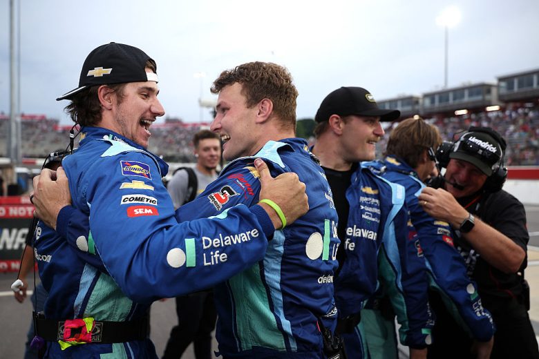The No. 71 pit crew celebrates at North Wilkesboro.