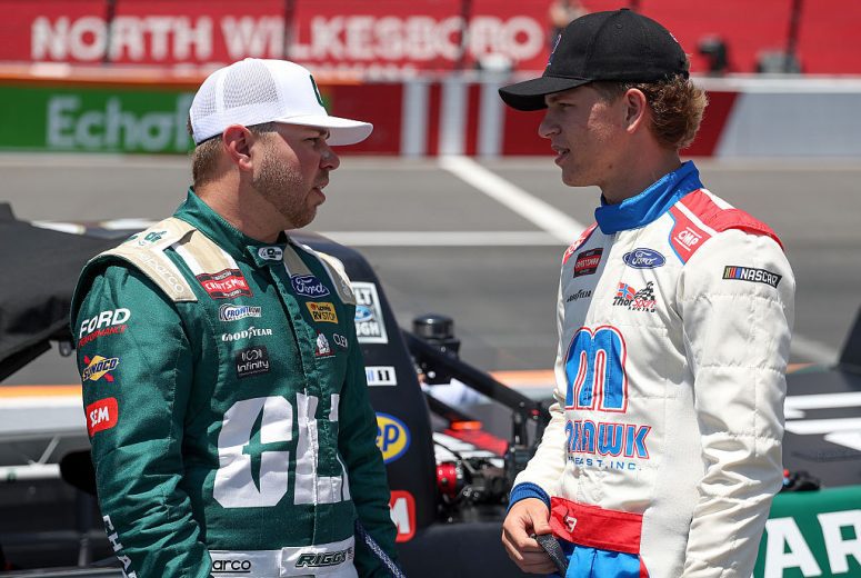 Layne Riggs and Luke Baldwin talk at North Wilkesboro.