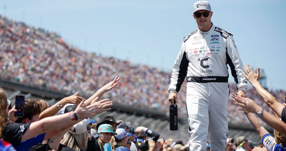 Ryan Preece greets fans before a NASCAR Cup Series race.