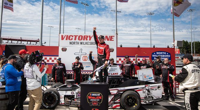 Featured image for Craig Lutz survives a wild race at North Wilkesboro Speedway for his first Modified Tour victory since 2022