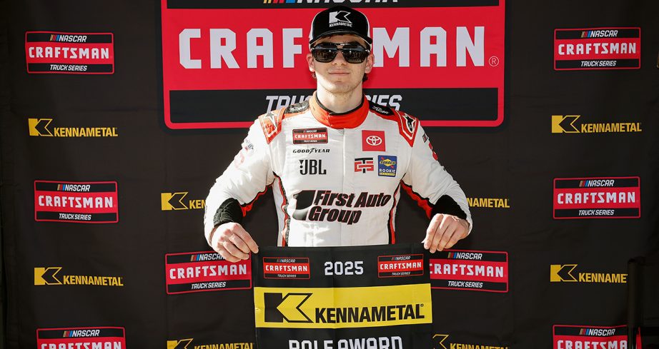 gio ruggiero celebrates his nascar craftsman truck series pole at charlotte
