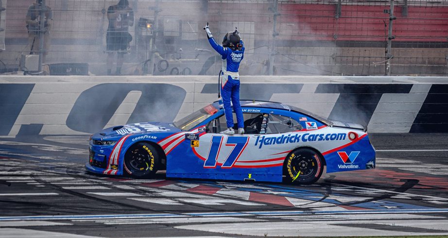 william byron celebrates his xfinity series win at charlotte