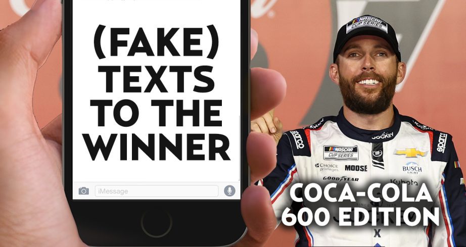 Ross Chastain smiles with the graphic of a phone overlayed.
