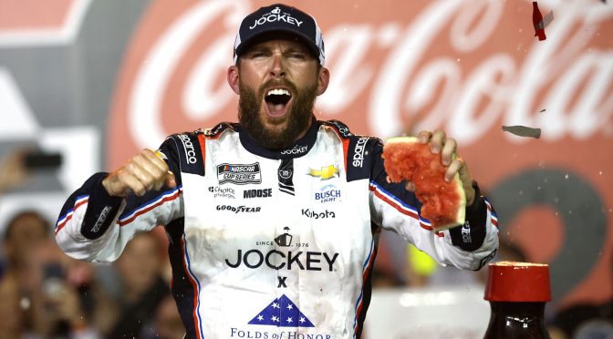 Featured image for Ross Chastain overtakes William Byron late to win Coca-Cola 600 at Charlotte