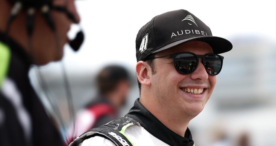 Sam Mayer looks on during qualifying for the NASCAR Xfinity Series BetMGM 300 at Charlotte Motor Speedway.