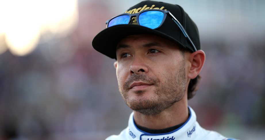 Kyle Larson waits on the grid before the NASCAR Cup Series All-Star Race at North Wilkesboro Speedway.